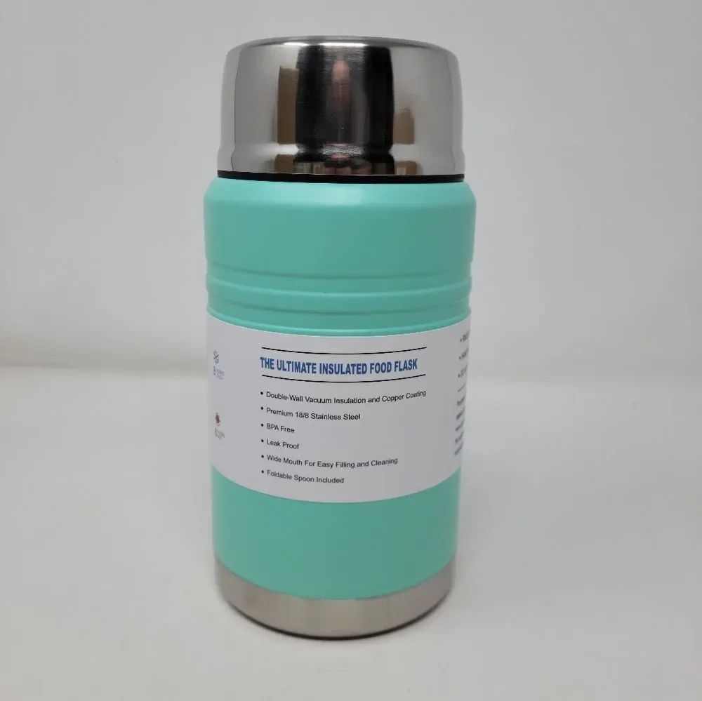 Keetan Vacuum Insulated Food Flask With Spoon  Stainless Steel/Green 750ml New